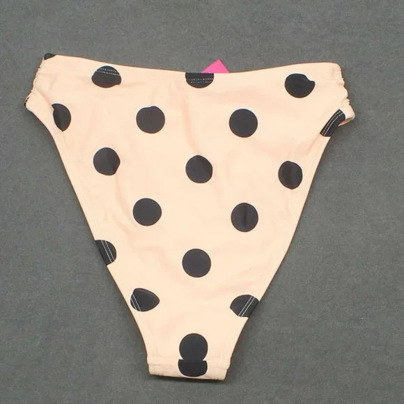NWT Xhilaration High-Waist Bikini Bottom Small Light Pink / Black Polka Dot - Picture 3 of 7
